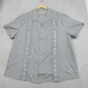 KS Island Shirt Mens 4XL Gray Guayabera Embroidered Short Sleeve Button Front